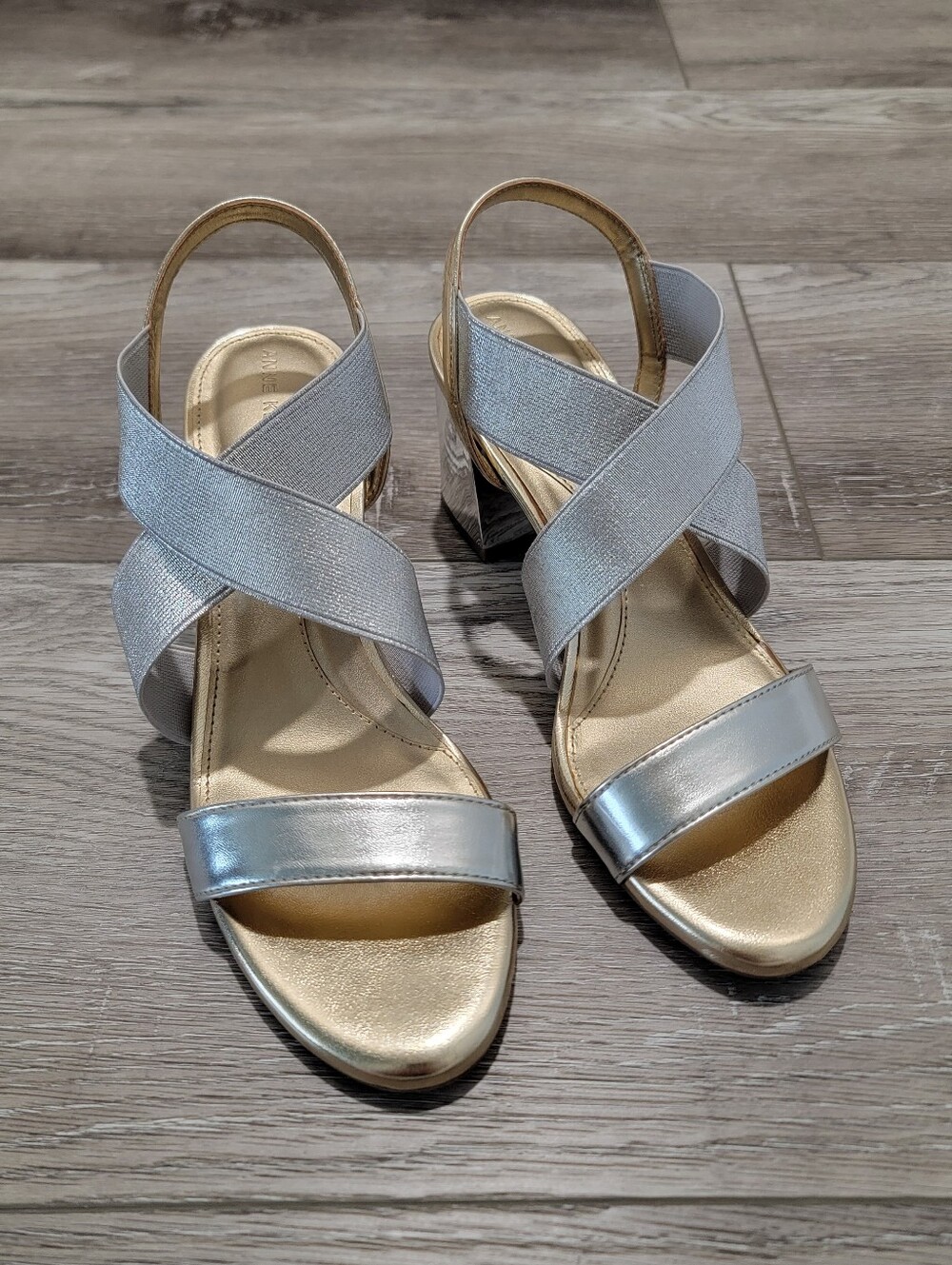 Anne Klein Women’s Silver Slingback Sandals with Crisscross Straps (Sz 8.5M)